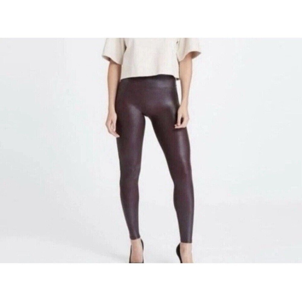 SPANX Women’s Shape Faux Leather Matte Purple Leggings Size Small Grunge